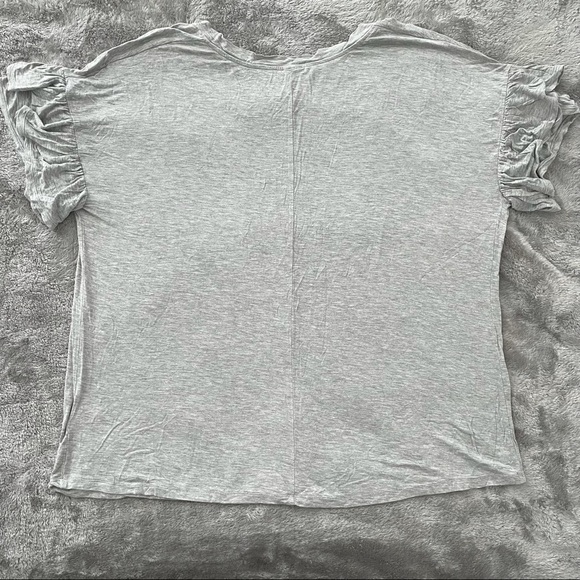 Terra & Sky Grey Ruffled Sleeve Bling Blouse 1X - Picture 3 of 6